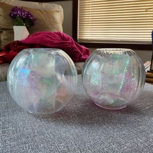 Set of two glass candle holders